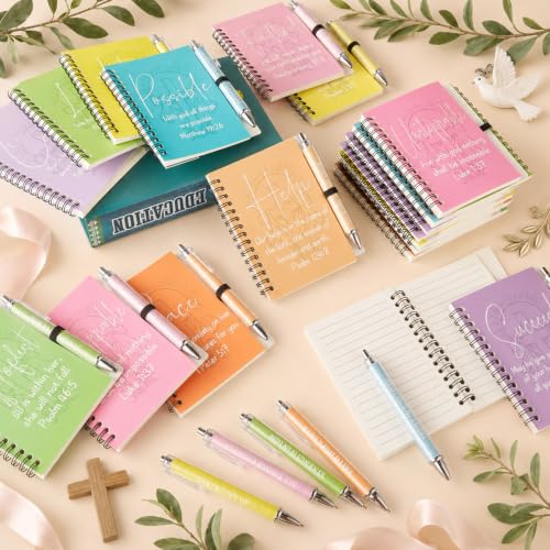12 Set Christian Spiral Notebooks Bulk with Ballpoint Pen Christian Gifts Bulk Colorful Bible Verse Spiral Notebook Ballpoint Pen Inspirational Scripture Prayer Notebook Set for Church School Supplies - color: Colorful