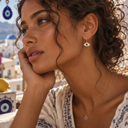 Dangle Earrings for Women, Dainty Huggie Hoop Dangle Earrings - color: Evil Eye 01 Dangle Gold