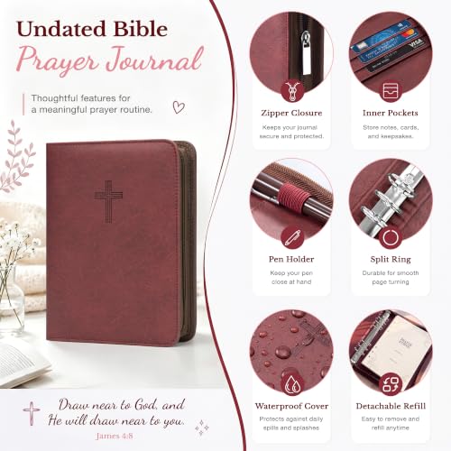Ospelelf Refillable Prayer Journal with Leather Red 6 Ring Binder 3-Month - color: red