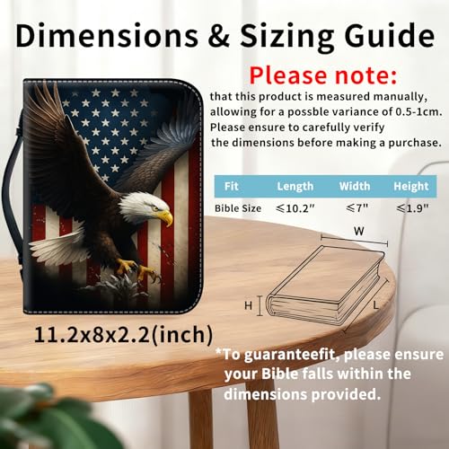Bible Cover for Women Large PU Leather Zippered Bible Case with Handle and Bald Eagle USA Flag Design, Christian Bible Cover for Girls & Women, Cover Fits Standard 9.5"x7.5"x2.3" Bible - color: Bald Eagle Usa Flag
