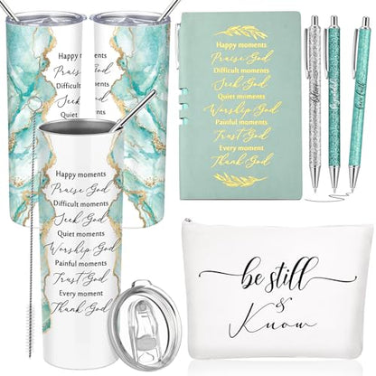 Domensi 6 Pcs Christian Gifts Set, 20 oz Tumbler Notepad Pens, Green - color: Green