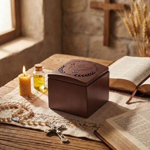 Frienda Inspirational Confirmation Keepsake Box - 2.8" H Bronze Finish Resin Trinket Box with Dove, Durable Religious Sacrament Gift for Baptism, First Communion