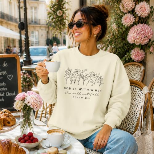 Christian God Is Within Her Sweatshirts Jesus Faith Religous Hoodie Bible Verse Floral Graphic Inspirational Shirts - color: Apricot, size: Medium