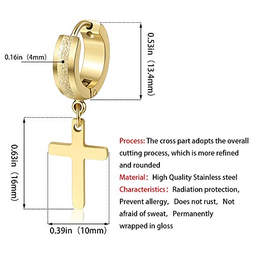 Men Women Stainless Steel Cross Earrings Set Dangle Hinged Earrings of Dangle Hinged Earrings Cross hoop Earrings - color: 3 Pairs Cross Earrings (Black+Silver+Gold) Scrub Small