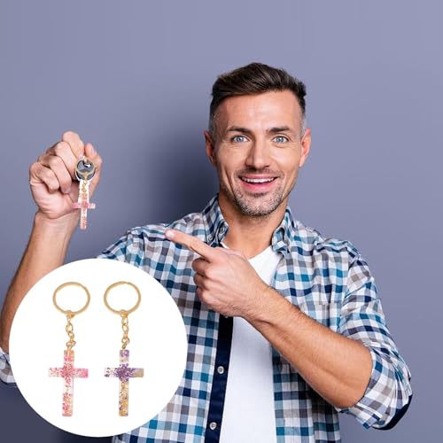 2PCS Cross Flower Keychain,Christian Cross Keychain for Women