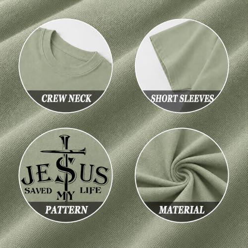 Christian Jesus Cross Shirts for Men Jesus Saved My Life T-Shirt God Tee - color: Green, size: Small