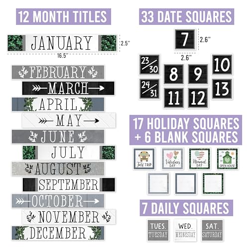 Classroom Calendar Set Bulletin Board Decorations, 98pc School Calendar Set - color: Farmhouse Grey