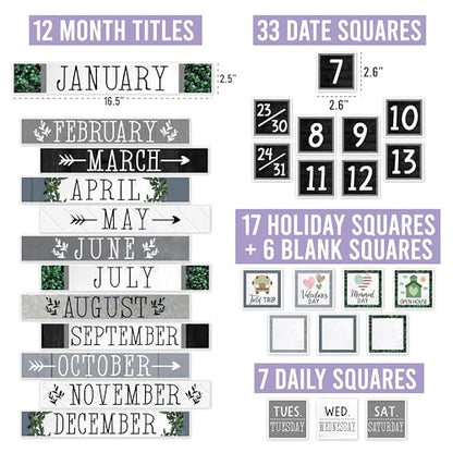 Classroom Calendar Set Bulletin Board Decorations, 98pc School Calendar Set - color: Farmhouse Grey