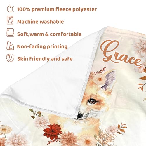 Personalized Baby Fox Blanket for Girls with Name - color: Fox