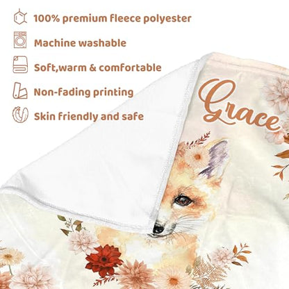 Personalized Baby Fox Blanket for Girls with Name - color: Fox