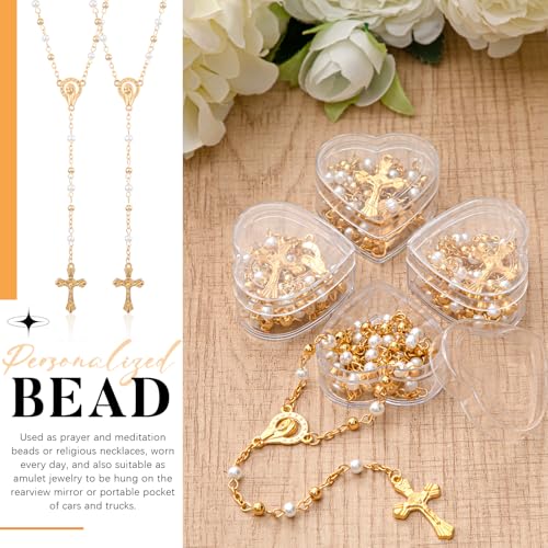 ROCEEI Catholic Rosary Necklace with Crucifix 4mm Beads - color: Gold