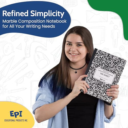 6 Pack - EPI Marble Hardcover Wide Ruled Composition Notebook | 200 Pages (100 Sheets), 9.75 x 7.5 in, Sturdy Sewn Binding | School, Office, Journaling, Notes - size: Pack of 6, style: Wide Ruled