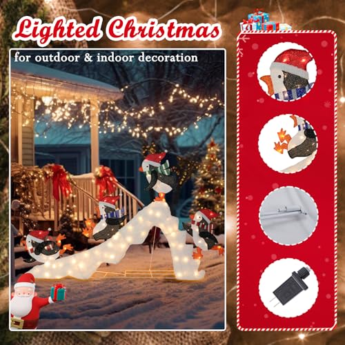 7 FT Lighted Christmas Penguin On Slide, Pre‑Lit Outdoor Yard Decor - size: 51''*82.68''