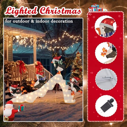 7 FT Lighted Christmas Penguin On Slide, Pre‑Lit Outdoor Yard Decor - size: 51''*82.68''