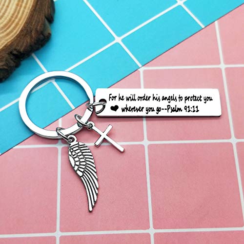 Bible Verse Keychain Religious Jewelry for He Will Order His Angels to Protect You Wherever You Go Faith Key Chain Christian Gift Religious Keychain Thanksgiving Christmas Birthday Easter Prayer Gift