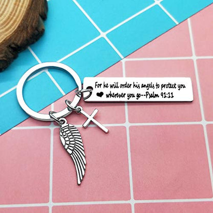 Bible Verse Keychain Religious Jewelry for He Will Order His Angels to Protect You Wherever You Go Faith Key Chain Christian Gift Religious Keychain Thanksgiving Christmas Birthday Easter Prayer Gift