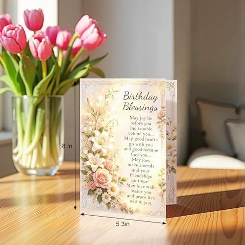 Qiliji Religious Birthday Blessings Card, Christian Birthday Card for Men Women, Religious Bday Cards Gifts Friend Coworker Family - color: Birthday Blessings