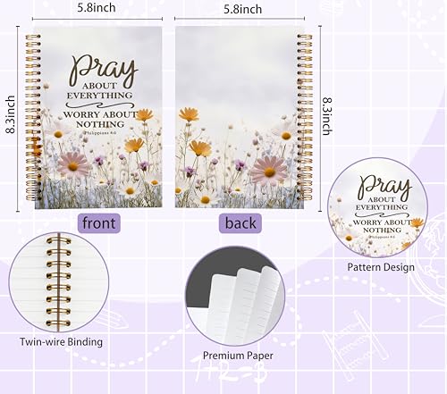 Welshower Daisy Floral Christian Spiral Notebook Journal, Bible Verse Notebook for Note Taking, Philippians 4:6 Bible Scripture Journal, Religious Prayer Journals for Woman, 5.5x8.3 Inch - color: Prayer Blank Book 06