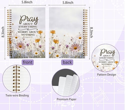 Welshower Daisy Floral Christian Spiral Notebook Journal, Bible Verse Notebook for Note Taking, Philippians 4:6 Bible Scripture Journal, Religious Prayer Journals for Woman, 5.5x8.3 Inch - color: Prayer Blank Book 06