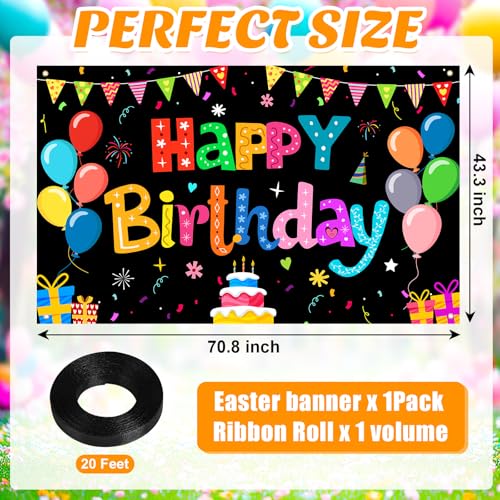Happy Birthday Banner Backdrop Decorations Flag Outdoor 71x44 Inch,Colorful Rainbow Birthday Bunting for Boys Girls Indoor Home Party Supplies,Yard Sign Photography Background - color: Birthday Black