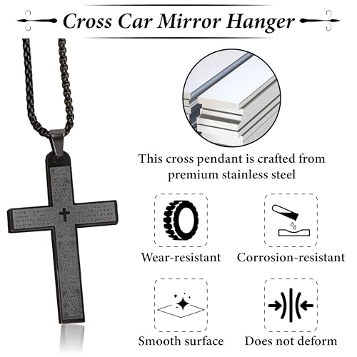 Cross Pendant for Car Rear View Mirror, Car Rearview Hanging Cross (Black) - color: black
