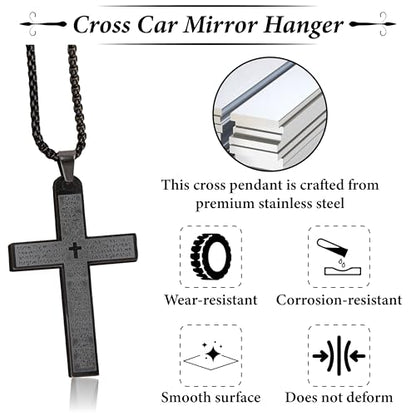 Cross Pendant for Car Rear View Mirror, Car Rearview Hanging Cross (Black) - color: black
