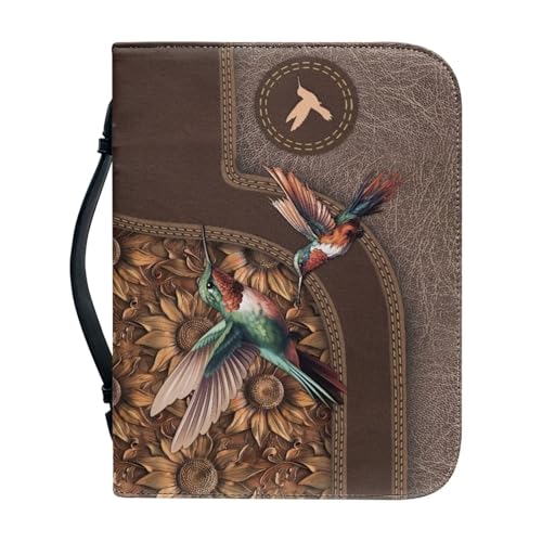 Brown Bible Cover PU Leather Carrying Book Cute Bird Print Case Church Bag Bible Protective with Handle, Fit for Men, Women, Father, Mother, Friends - color: Cute Bird, size: 2X-Large
