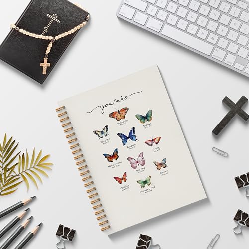 Spiral Bible Butterfly Journaling Notebook 5.5x8.3, Prayer Journal for Women Spiral Bound, Christian Gifts for Women, Motivational School Notebooks Journal for Teen Girls - color: You Are…