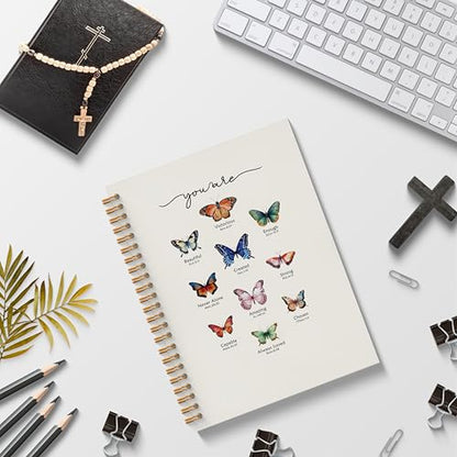 Spiral Bible Butterfly Journaling Notebook 5.5x8.3, Prayer Journal for Women Spiral Bound, Christian Gifts for Women, Motivational School Notebooks Journal for Teen Girls - color: You Are…