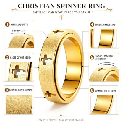 Christian Spinner Fidget Cross Prayer Band Ring - color: Hollow Cross Gold