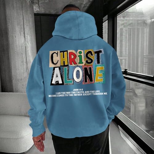 Christian Hoodies For Men Jesus Religious God Hoodie Faith Bible Verse Sweatshirt inspirational Cotton Pullover Tops - color: Deep Blue1, size: Large