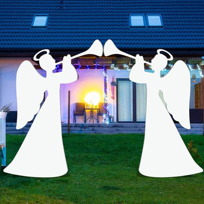 Barydat 2 Pcs 35'' Christmas Angels Outdoor Decoration Large Trumpeting Angel Nativity Scene Yard Sign Religious PVC Waterproof Decor with Stake for Yard Garden Lawn Christmas Home Patio Outdoor