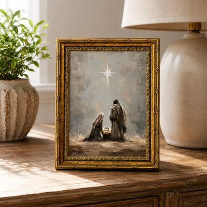 Nativity Scene Canvas Wall Art Framed Christian Rustic Artwork 16x12 Inch - color: Nativity Scene Canvas 25, size: 16"L x 12"W