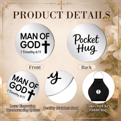Dansydaisy 18 Set Pocket Hug Token Christian Gifts with PU Leather Keychain for Motivational Faith Party Scripture Gift - style: Man of God