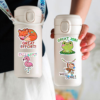 200PCS Holographic Animal Reward Stickers for Kids, Cute Inspirational Affirmation Stickers with Motivational Quotes for Water Bottles Laptops Journals, Teacher Reward Sticker for Classroom Students - style: 200 PCS Holographic Animal Inspirational Sticke