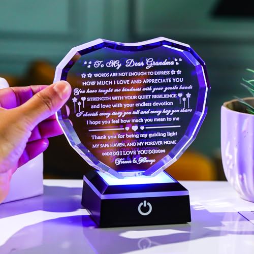 Arikyrist Gifts for Grandma with Colorful Light Base Great Grandma Birthday Gifts from Granddaughter Crystal Keepsake Best Gift Idea for Grandmother on Mother's Day Christmas Valentines - color: Grandma Gifts + Light Base