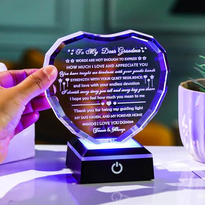 Arikyrist Gifts for Grandma with Colorful Light Base Great Grandma Birthday Gifts from Granddaughter Crystal Keepsake Best Gift Idea for Grandmother on Mother's Day Christmas Valentines - color: Grandma Gifts + Light Base