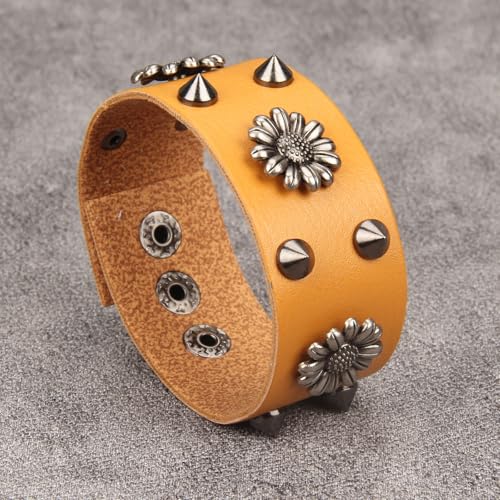 Jeilwiy Punk Rock Gothic Black Rivet Leather Spiked Necklace Collar Neckband Leather Choker Necklace for Women Mom Gifts Adjustable - color: HGB151-Orange