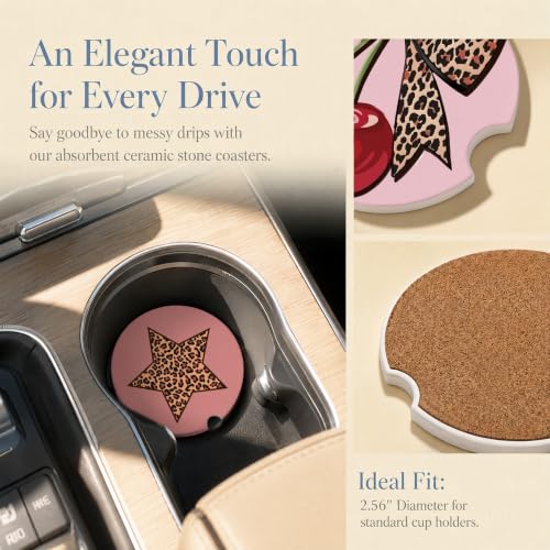 Car Coasters for Cup Holders, Pink Leopard Print Car Coasters Set of 2, B24 - color: Cherry