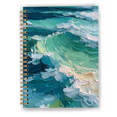 GDJIEGBC Blue Beach Wave Notebook, Coastal Beachy Journal for Women Men, Beach Lover Gifts, Abstract Teal and Blue Ocean Seascape Spiral Notebook Journal 5.5x8.3 - color: Color 16