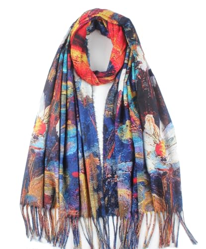 Umjetnost Soft Cashmere Feel Scarf For Women Winter Warm Scarves Large Shawl Wrap Monet Van Gogh Art Print - color: C01 Red