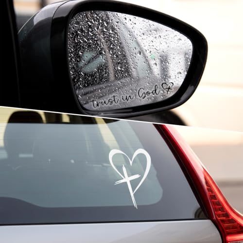 Yuanchu 5 Pcs White Black Heart Cross Print Car Stickers, Trust in God Car Decals, Love Heart Cross Stickers for Cars Car's Decal for Window Bumper Laptop