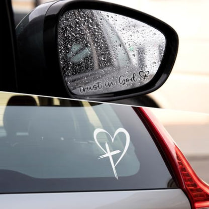 Yuanchu 5 Pcs White Black Heart Cross Print Car Stickers, Trust in God Car Decals, Love Heart Cross Stickers for Cars Car's Decal for Window Bumper Laptop