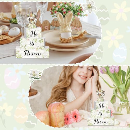 Britimes Tiered Tray Decor Set, 4 Pack, Wooden Table Sign, Easter Cross - color: Easter Green Cross