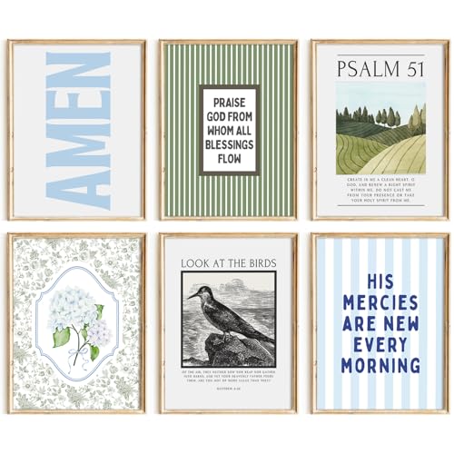 Blue Green Christian Wall Art Decor Bible Verse Canvas Poster Preppy Scripture Pictures Trendy Religious Prints Aesthetic Floral Artwork Painting for Bedroom Living Room 12x16 Inch Unframed Set of 6 - color: Bible Art, size: 12''x16'' Unframed