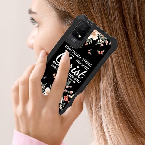 RYUITHDJP for TCL ION X/TCL 40Z/TCL ION V Phone Case with Tempered Glass Screen Protector,Dual Layer Shockproof Corners Protection Case for TCL ION X/TCL 40Z/TCL ION V,Bible Verse 4-13 Black - color: Bible Verse 4-13 Black, size: TCL ION X/TCL 40Z/TCL ION