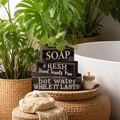 Lineshading 4 Pcs Wooden Bathroom Block Signs, Farmhouse Shelf Decor - style: Bathroom