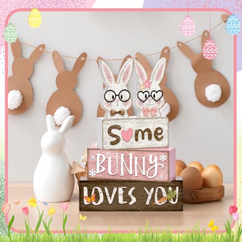 Britimes Tiered Tray Decor Set, 4 Pack, Wooden Table Sign, Easter Bunny - color: Easter Bunny Couple