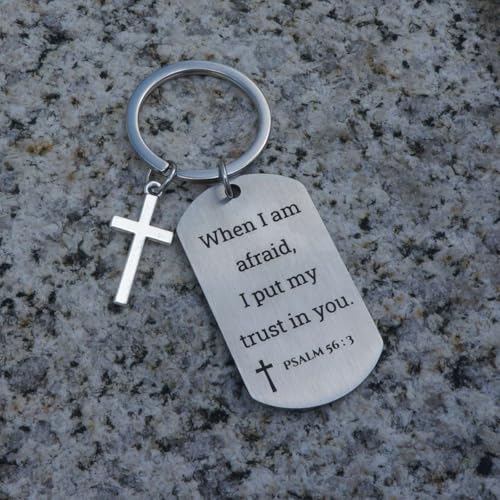 Inspirational Scripture Keychain with Cross - Bible Verse Matte Key Chain Religious Gift for Christian - style: Psalm 56:3