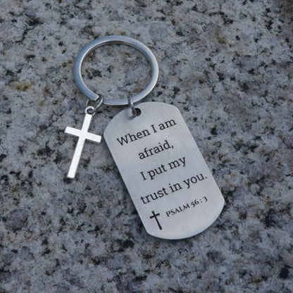 Inspirational Scripture Keychain with Cross - Bible Verse Matte Key Chain Religious Gift for Christian - style: Psalm 56:3